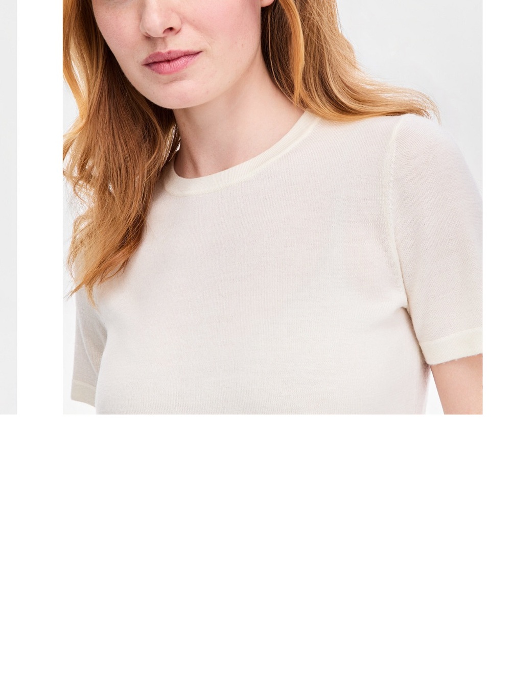 Anne Klein Ivory Short-Sleeve Crewneck Top Merino Wool